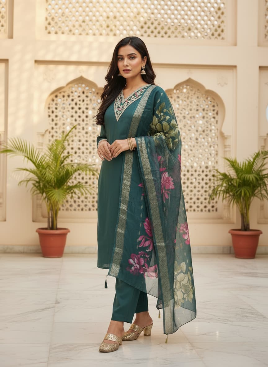 DR-503 Luxury Roman Silk Embroidered Suit Set view 2