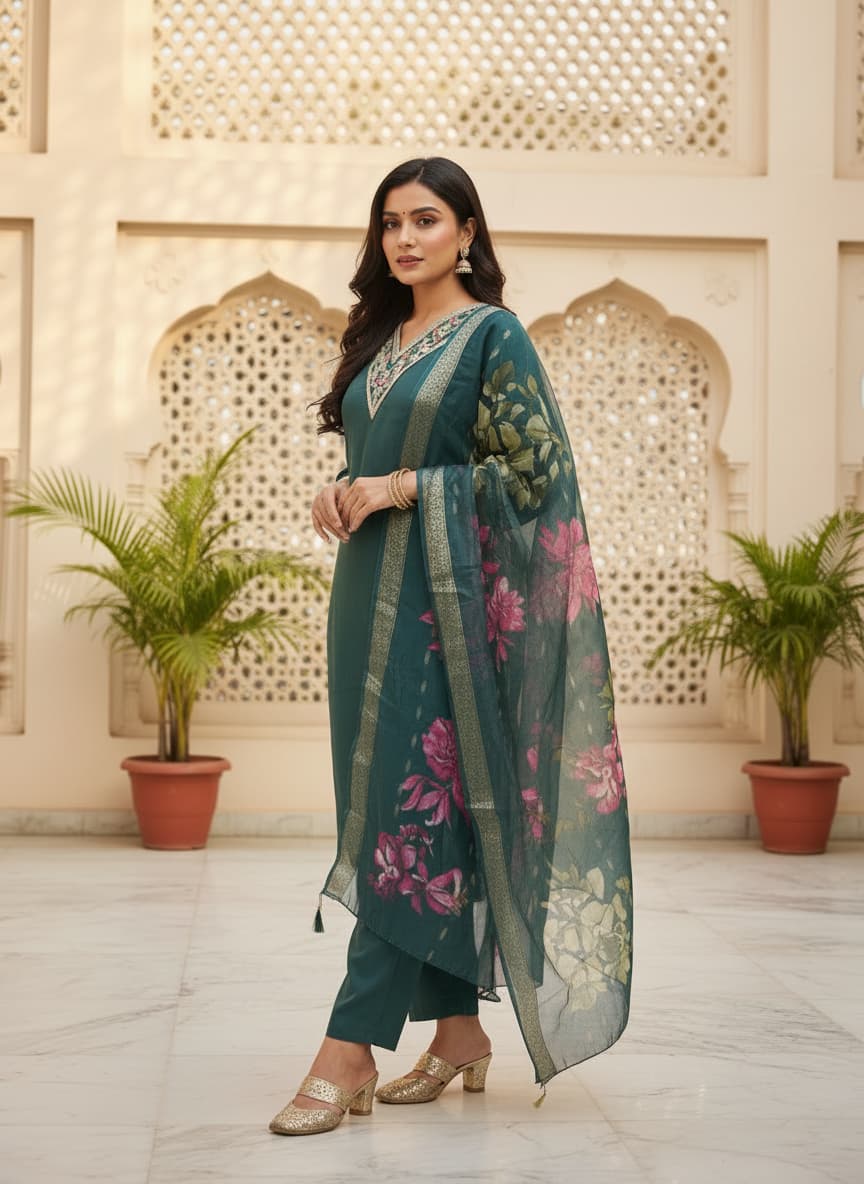 DR-503 Luxury Roman Silk Embroidered Suit Set view 3