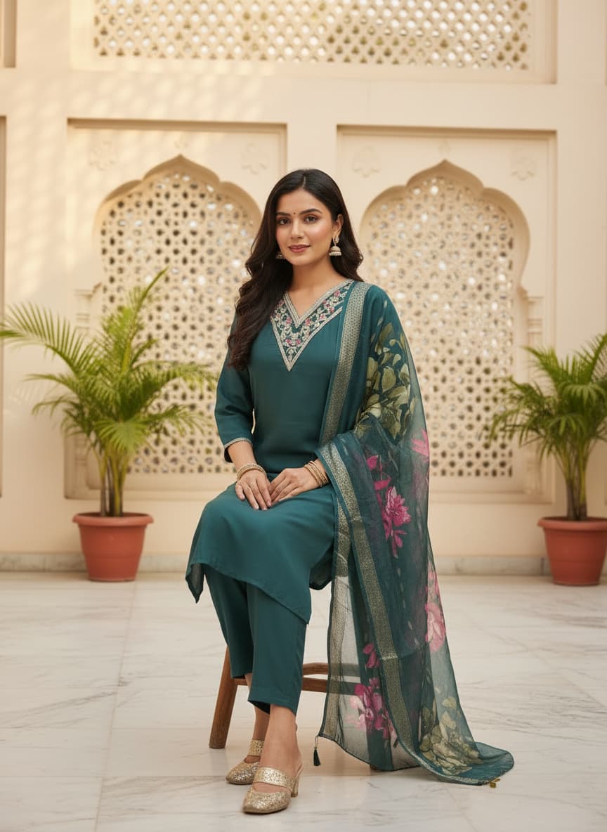 DR-503 Luxury Roman Silk Embroidered Suit Set view 4