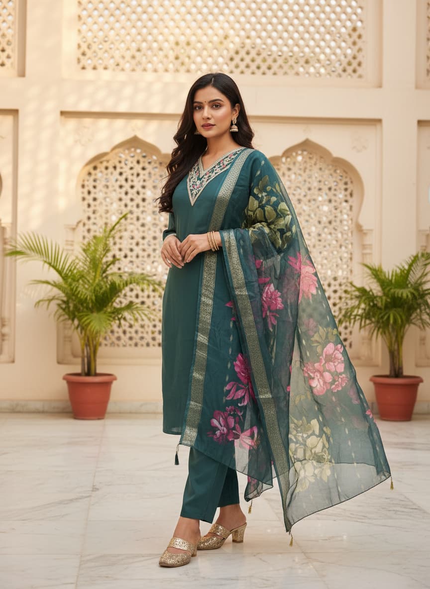 DR-503 Luxury Roman Silk Embroidered Suit Set view 5