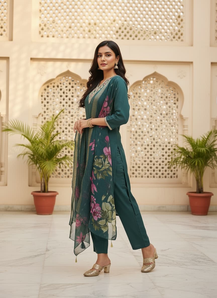 DR-503 Luxury Roman Silk Embroidered Suit Set view 6