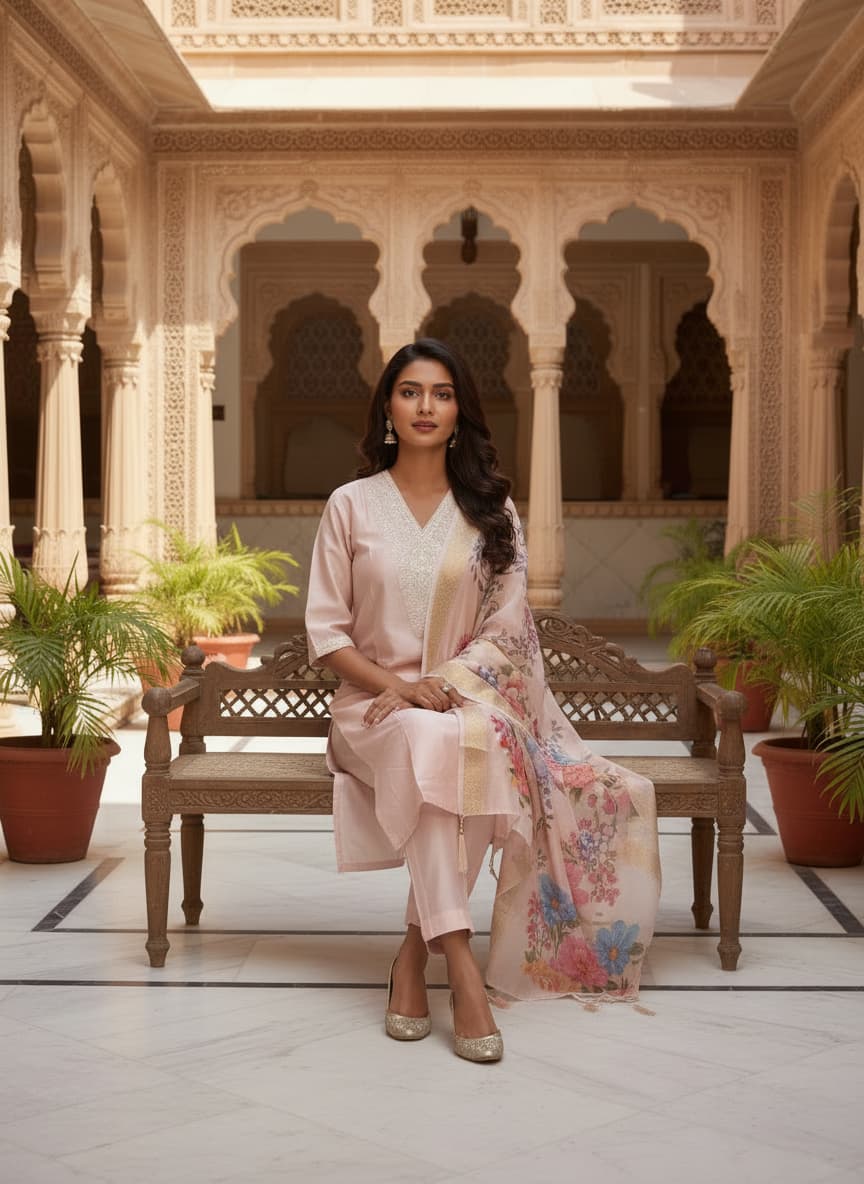 DR-504 Festive Roman Silk 3-Piece Ensemble view 3
