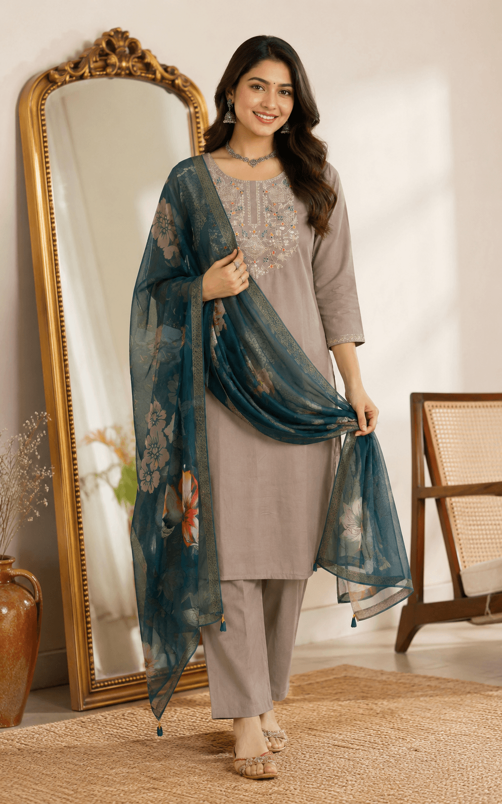 DR-509 Velvet Gold Roman Silk 3-Piece Set