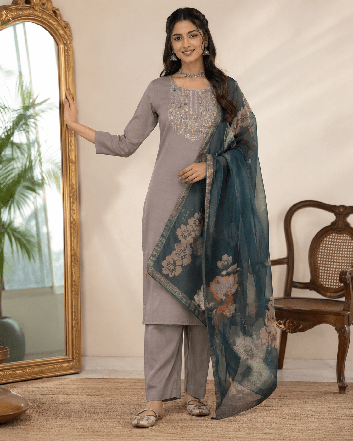 DR-509 Velvet Gold Roman Silk 3-Piece Set view 2